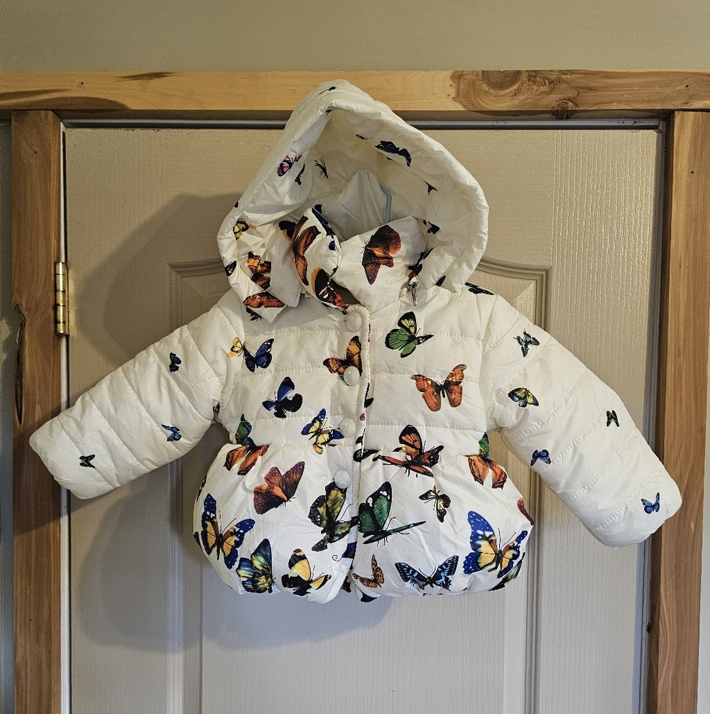 Dorami Toddler Adorable Butterfly Winter Jacket W Detatchable Hood & Bow On Back - Picture 1 of 8